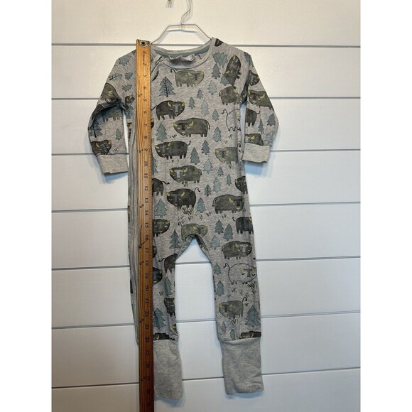 Little Wings by Paper Wings 12M Organic Cotton Sleeper Buffalo Trees Gray Zippie - Picture 10 of 10